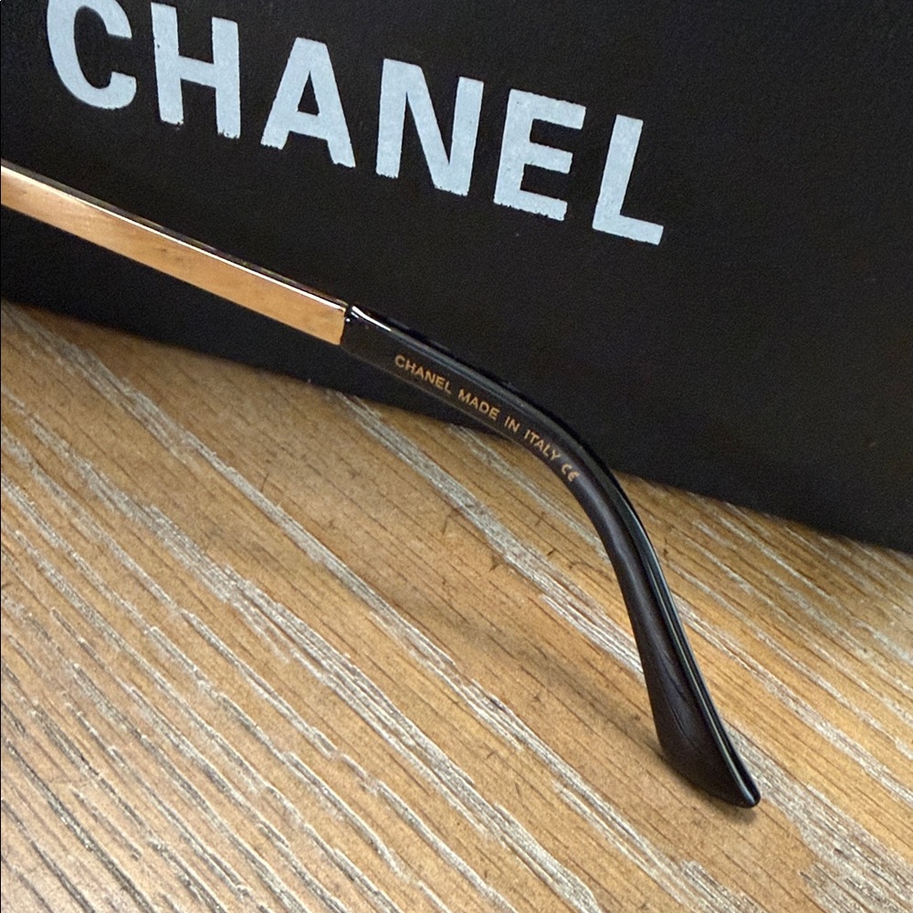 CHANEL Rimless Square Sunglasses in Black and Gold-Tone - Picture 6 of 7